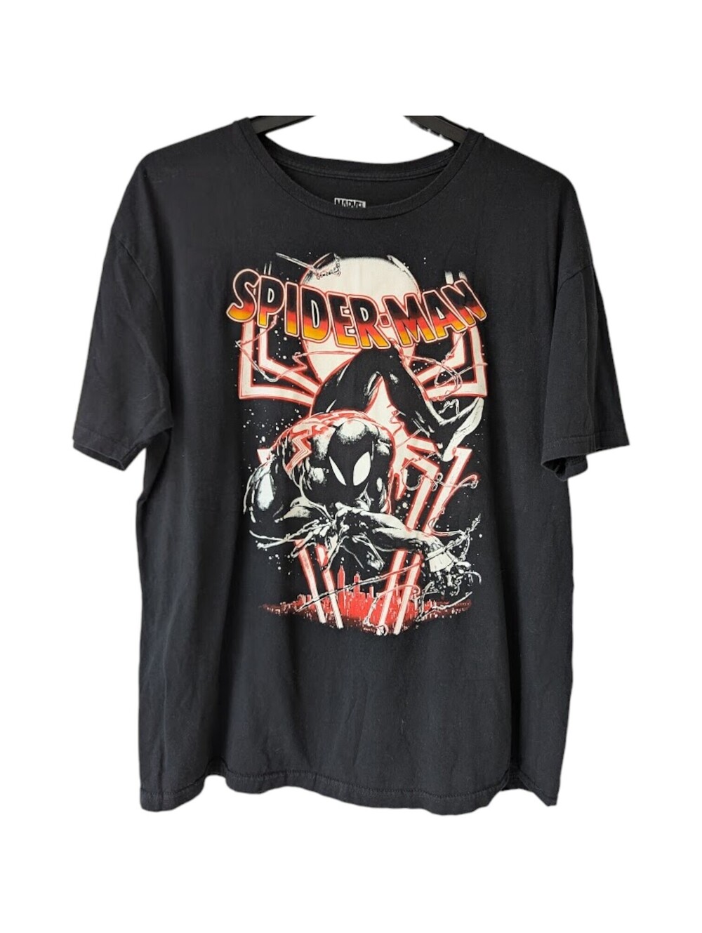 Marvel Mens XL Black Spider-Man Symbiote Goth Graphic T Shirt Hero Cotton 22x29